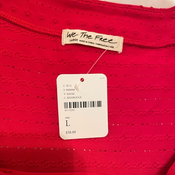 NWT Free People Long-Sleeve Textured Top in Red - Picture 3 of 5